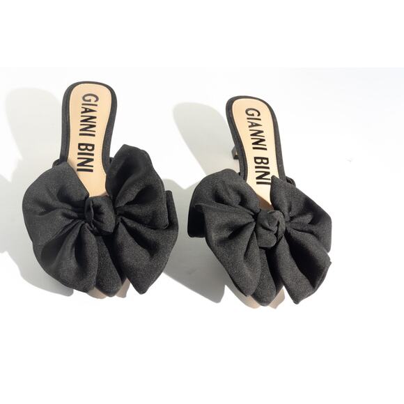 GIANNI BINI Black Bow Kitten Heel Mules Size 9M - Picture 1 of 10
